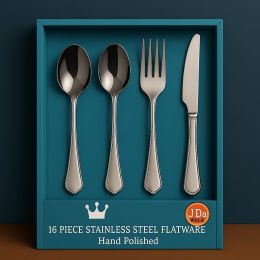 16-Piece Luxury Premium Silverware Dinnerware Tableware Set for Home - Stainless Steel Flatware Service for 4 with Forks, Knives, Spoons