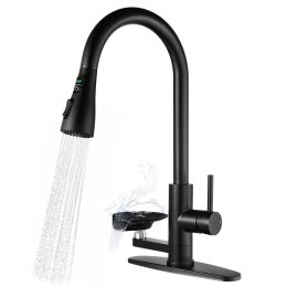 3-in-1 Kitchen Faucet with 3-Color LED Temperature Display, Press-Type Glass Rinser, High-Arc Pull-Down Sprayer, 3 Spray Modes
