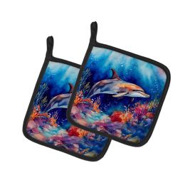 Dolphin Pair of Pot Holders Kitchen Heat Resistant Pot Holders Sets Oven Hot Pads for Cooking Baking BBQ, 7 1/2 x 7 1/2