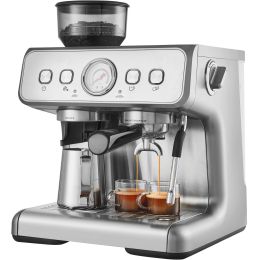 Espresso Machine with Grinder, 15 Bar Semi-Automatic Espresso Coffee Maker with Milk Frother Steam Wand