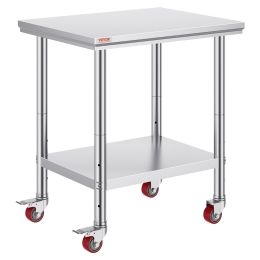 Stainless Steel Work Table 30 x 24 x 33 Inch, 700 LBS Load Capacity with 4 Wheels, 3 Adjustable Height Levels