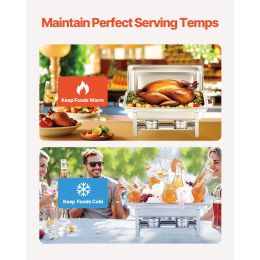 Chafing Dish Buffet Set, 8 Qt 6 Pack, Stainless Steel Chafer with 6 Full Size Pans