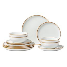 Dinnerware Set, Service for 4 (12 PCS), Round Plates and Bowls Sets, Scratch Resistant Ceramic Dinner Ware