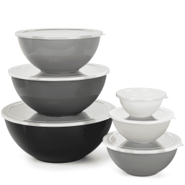 Bowls with Lids Set, 12 Piece Plastic Mixing Bowls Set, Nesting Mixing Bowl for Space Saving Storage, Ideal for Cooking, Baking, Food Prep (Gray)