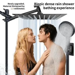 12-inch High-Flow Square Shower Head Set - Water-Saving Rain Shower With 3-Level Handheld Spray (Option: MatteBlack)