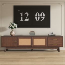 Mid Century Modern TV Stand For 80 TVs, Entertainment Center With Sliding Doors And Drawers, TV Table With Storage For Living Room, Bedroom (Option: Dark Brown)