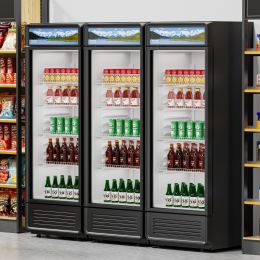 Commercial Merchandiser Refrigerator 12.2 CU.FT Glass Door Display Refrigerator (Option: Black)