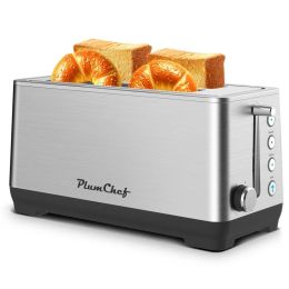 4-Slice Toaster, Extra Wide Long Slot Toaster, 6 Browning Settings, Bagel/Defrost/Reheat Functions, Removable Crumb Tray, Upgraded Stainless Stee (Option: Stainless)