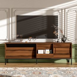 U-Can 70.8 Modern TV Stand For TVs Up To 75 Inches, Entertainment Center With Storage Space, Sliding Doors, Adjustable Shelves And Metal Frame, M (Option: Brown)