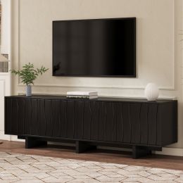 Retro Style Wood Grain TV Stand With Wavy Door Design For TVs Up To 75, Rustic Media Console With Ample Storage Space, Sturdy Base TV Cabinet Wit (Option: Black)