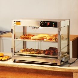 2-Tier Commercial Food Warmer Display Countertop Pizza Cabinet With Light (Option: Silver)
