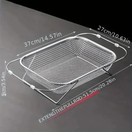 Expandable Stainless Steel Kitchen Sink Drain Basket - Adjustable Dish, Bowl & Cutlery Washing Rack With Space-Saving Design, Drains Forks, Knive (Option: XL)