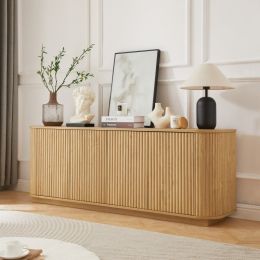 Sideboard Storage Cabinet TV Stand With Wave Pattern Buffet Cabinet Wooden Vertical Striped Cabinet For Kitchen Bedroom Entryway. Natural, 64W X (Option: Natural)