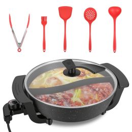 6L Electric Hot Pot With Divider 1100W Dual-Flavor Pot Shabu Shabu Pot Non-Stick With 5-Temp Control For Shabu Shabu Fondue Perfect For Family Ga (Option: Black)