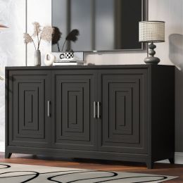 VIBE HAUS TV Stand For TVs Up To 65 Inches, Modern Entertainment Center Media Console Cabinet With 2 Spacious Storage Space, Solid Wood Legs For (Option: Black)