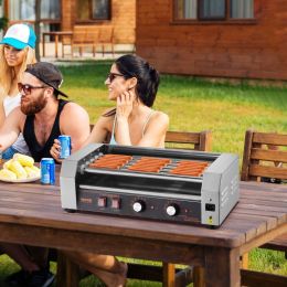 Electric 12 Hot Dog 5 Roller Commercial Sausage Grill Cooker Machine 750W (Option: Silver)