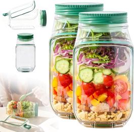 Salad Container with Side Opening, Leak-Resistant Design with Dressing Cup & Lid, Dishwasher & Freezer Safe for Office, Travel & Outdoors (green) (Quantity: Salad Container-2PCS)