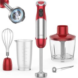 KOIOS 5-in-1 Hand Immersion Blender, 1000W 12 Speed Handheld Blender, Copper Motor Stainless Steel Blade Stick Blender,600ml Mixing Beaker,500ml (Option: Red)