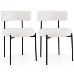 2 PCS White Sherpa Upholstered Dining Chair, Ergonomic Curved Backrest & Wide Round Seat (Option: Defaulttitle)