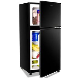 KRIB BLING 3.5Cu.Ft Compact Refrigerator Mini Fridge With Freezer, Small Refrigerator With 2 Door, 7 Level Thermostat Removable Shelves For Kitch (Option: Black)