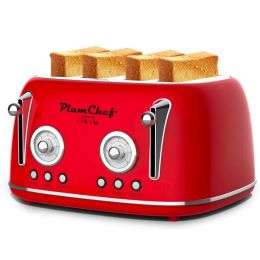 4 Slice Retro Style Toaster, Dual Control Toaster With Warming Rack, 6 Browning Settings, Bagel/Defrost Functions, Removable Crumb Tray, Stainles (Option: Red)